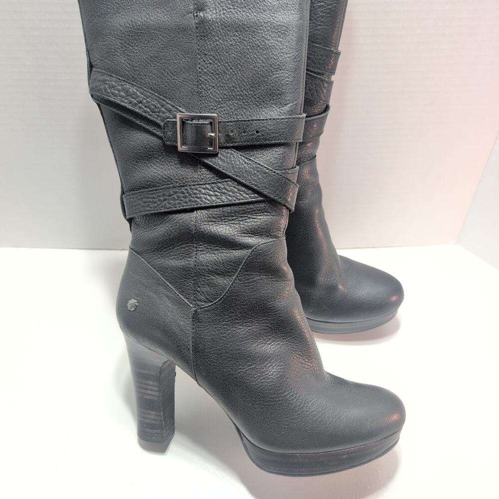 UGG Jardin Platform Boots Womens Size 7 Black Leather Buckle Straps Side Zip